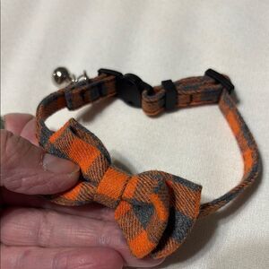 Kitty Safety Collar Orange and Gray Plaid with Bell